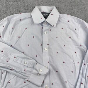 Bonobos Dress Shirt Mens 15.5 34 Blue Slim Fit Watermelon Print Stretch Preppy